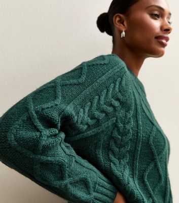 Dark Green Cable Knit Raglan Sleeve Jumper