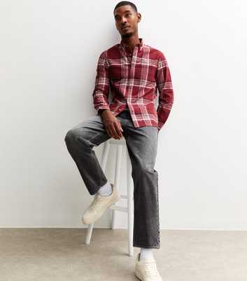 Dark Burgundy Regular Fit Long Sleeve Checked Oxford Shirt