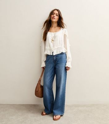 Petite Off White Long Sleeve Pintucked Cropped Blouse | New Look