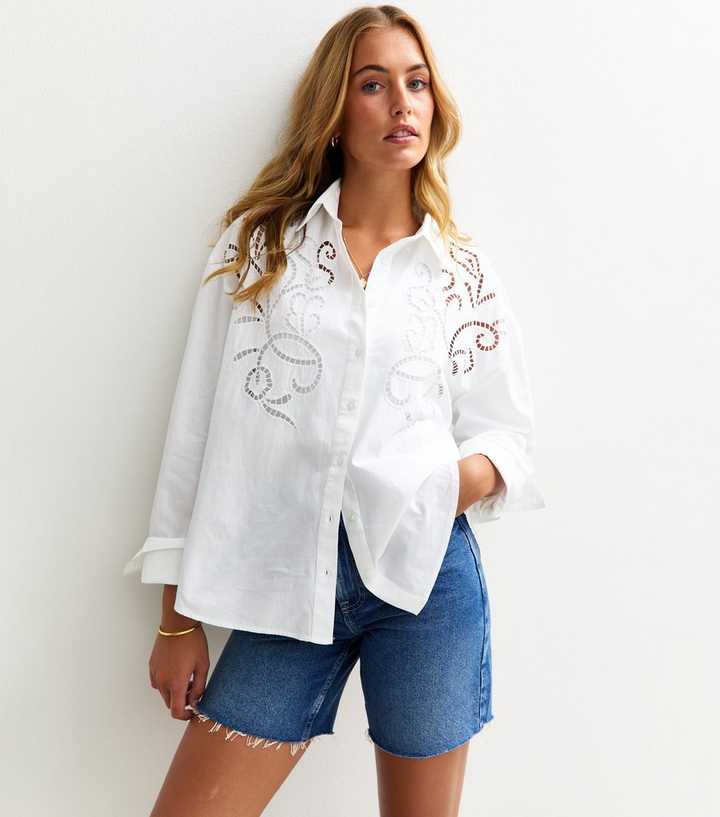 Tall Off White Cutwork Cotton Poplin Shirt