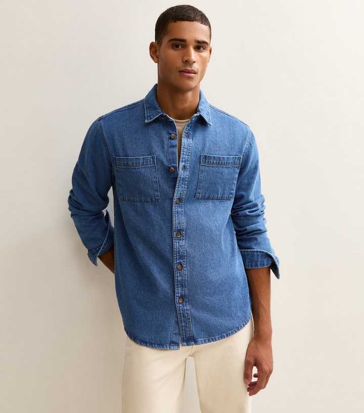 Blue Relaxed Fit Mid Wash Denim Shirt New Look
