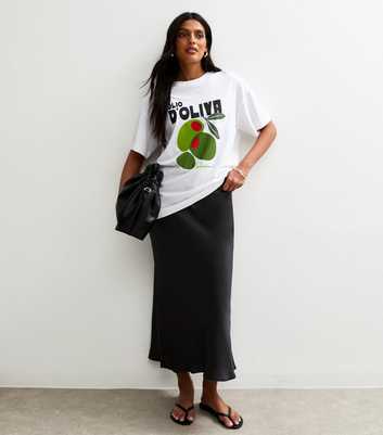 Black Bias Cut Satin Midi Skirt
