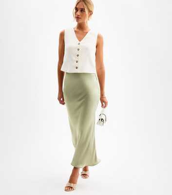 Light Green Bias Cut Satin Midi Skirt