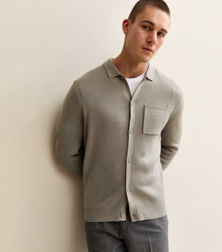 Light Grey Regular Fit Long Sleeve Knitted Shacket | New Look