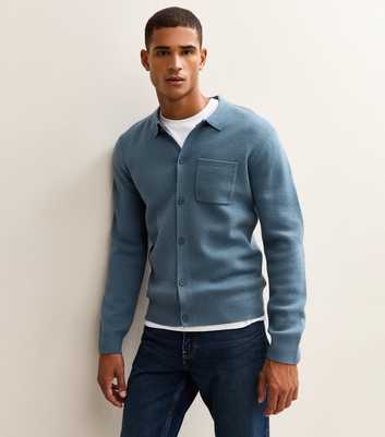 Blue Regular Fit Long Sleeve Knitted Shacket