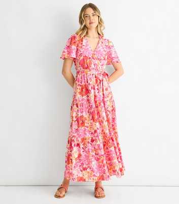 Gini London Pink Floral Print Wrap Midi Dress