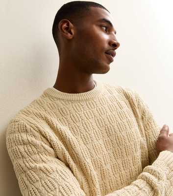 Cream Regular Textured Crew Neck Jumper