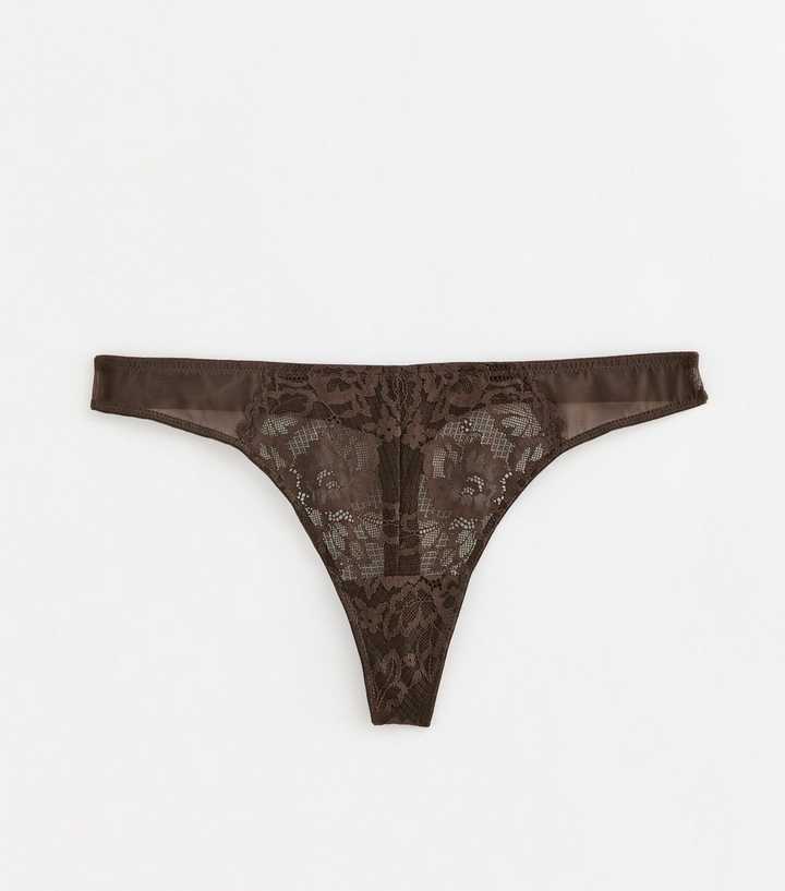 Dark Brown Floral Lace Thong