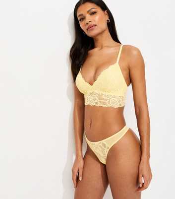 Light Yellow Floral Lace Thong