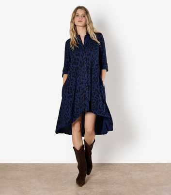 Apricot Oversized Navy Animal Print Asymmetric Dress