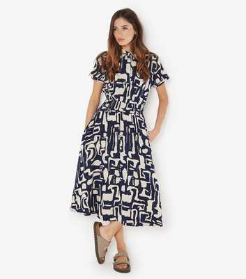 Apricot Abstract Navy Collared Midi Dress