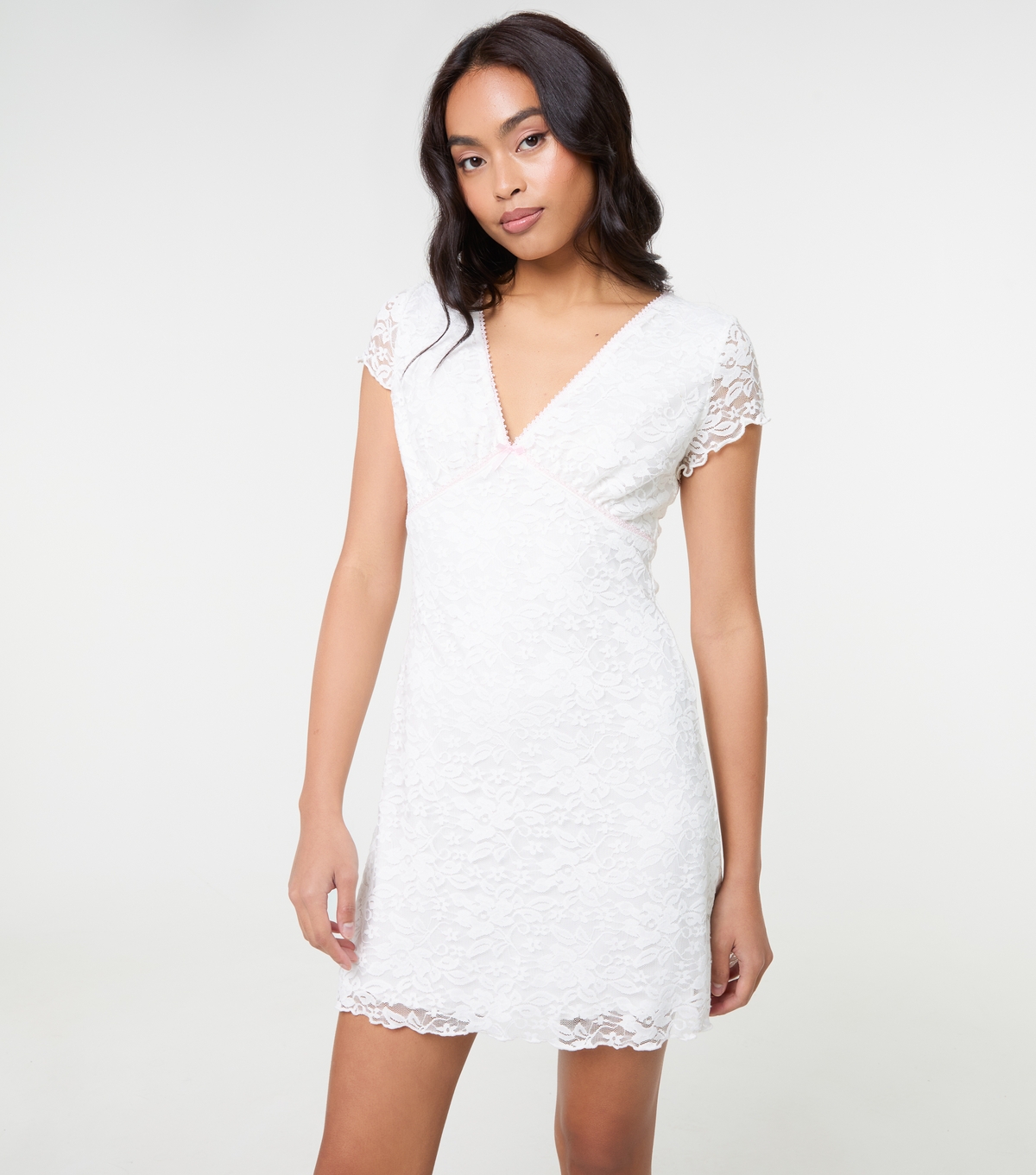 Women's White Lace Mini Dress Pink Vanilla New Look