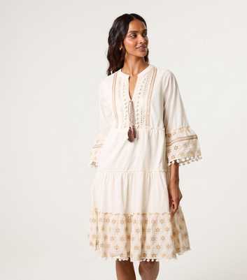 Blue Vanilla Stone Broderie Anglaise Midi Dress