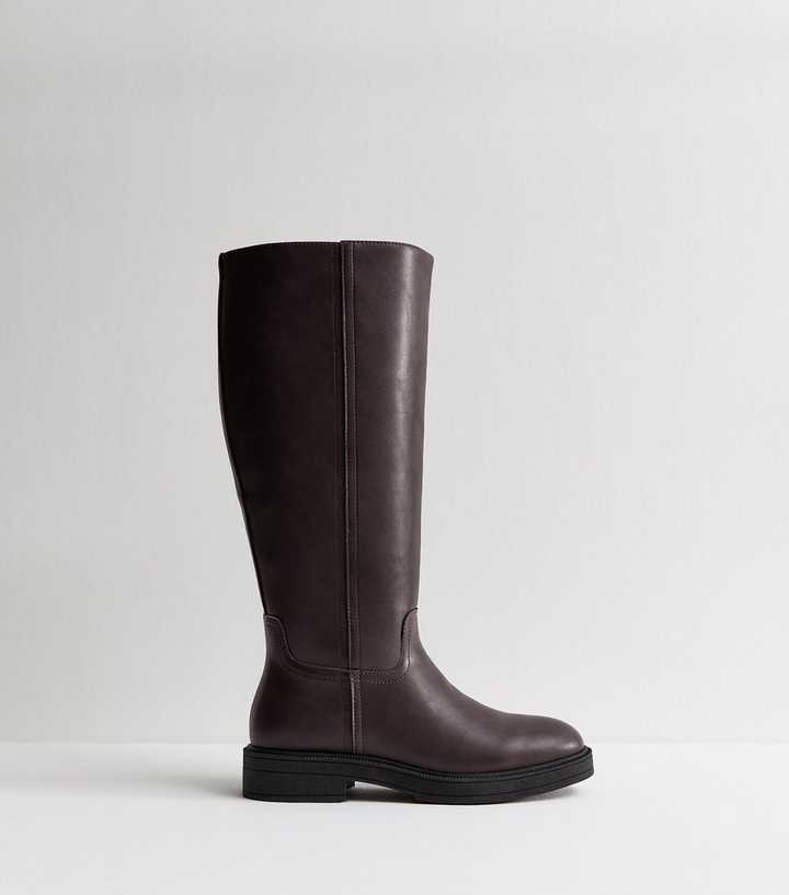 Burgundy Faux Leather Knee High Riding Boots