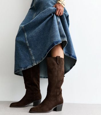 Brown Suede Faux Suede Knee High Boots Womens Camel Faux Suede