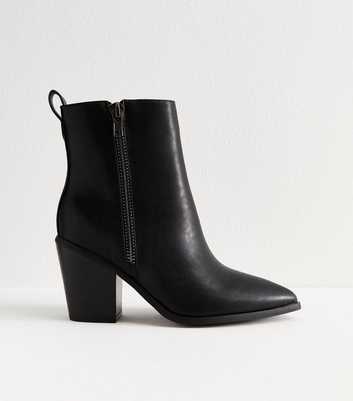 Wide Fit Black Faux Leather Side Zip Heeled Ankle Boots