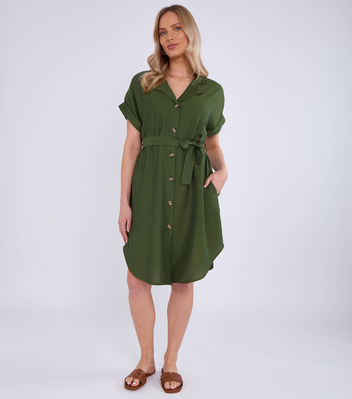 Women's Khaki Shirt Dress Gini London New Look