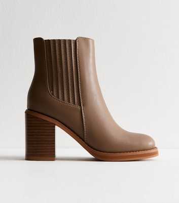 Brown Faux Leather Stack Heel Ankle Boots