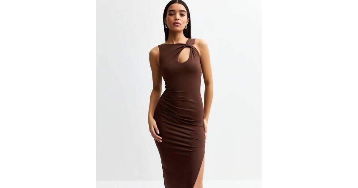 Brown Keyhole Neck Jersey Midi Dress New Look