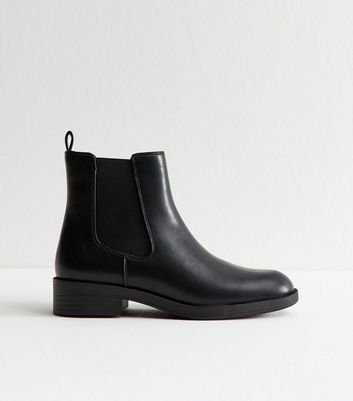 Black Faux Leather Chelsea Boots New Look