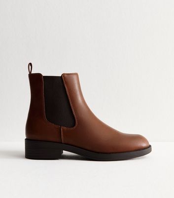 Brown Faux Leather Chelsea Boots