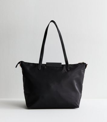 Compact MOM TOTE BAG(black×black logo) Black Fabric Tote Bag | New Look