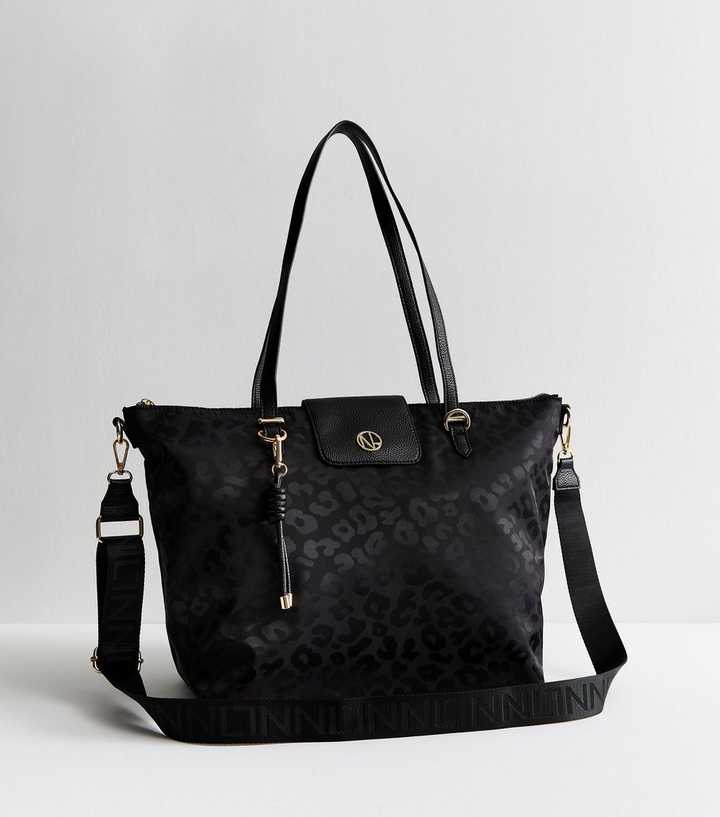 Black Leopard Print Fabric Tote Bag