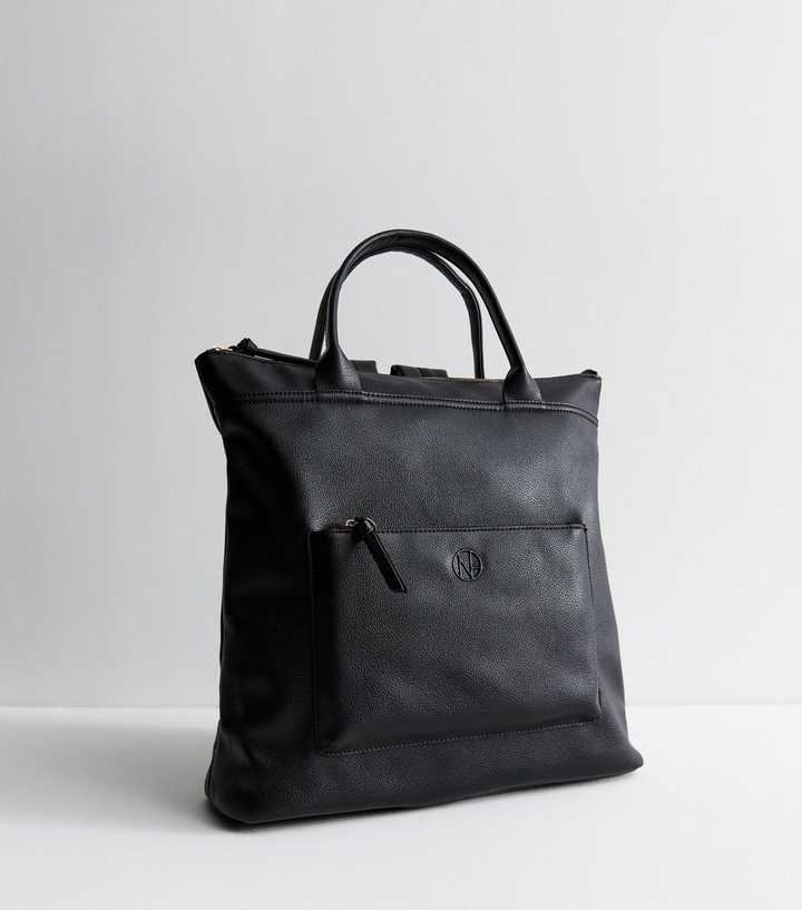Black Grained Faux Leather Backpack