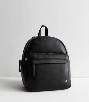 Black Grained Faux Leather Backpack