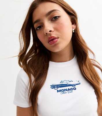 Girls White Monaco Print Baby Tee T-Shirt