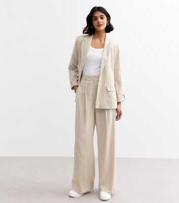Cream Striped Wide Leg Tailored Trousers
