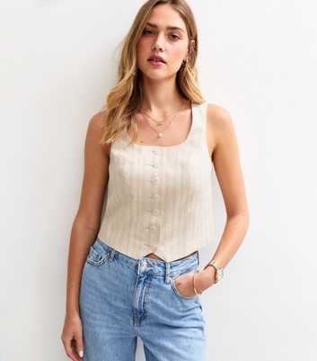 Cream Striped Scoop Neck Waistcoat