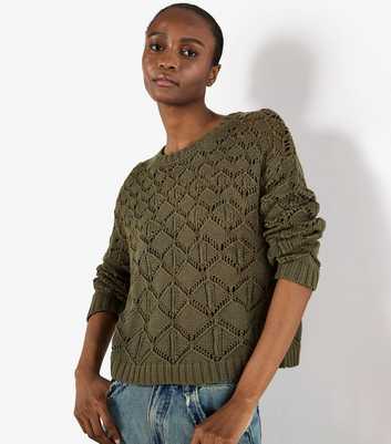 Apricot Olive Green Pointelle Knit Jumper