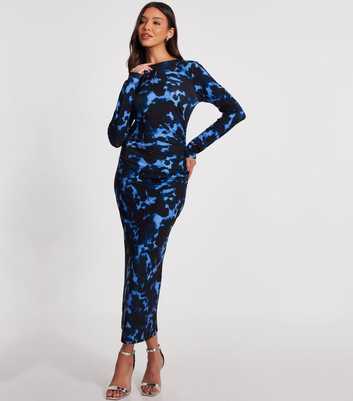 QUIZ Blue Tie Dye Print Midi Jersey Dress