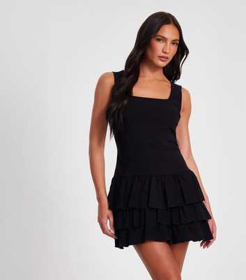 QUIZ Black Tiered Skirt Mini Dress