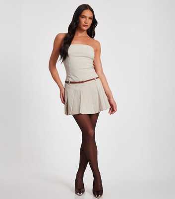 QUIZ Stone Pleated Bandeau Dress