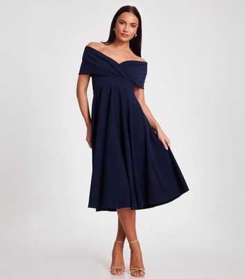 QUIZ Navy Bardot Midi Skater Dress