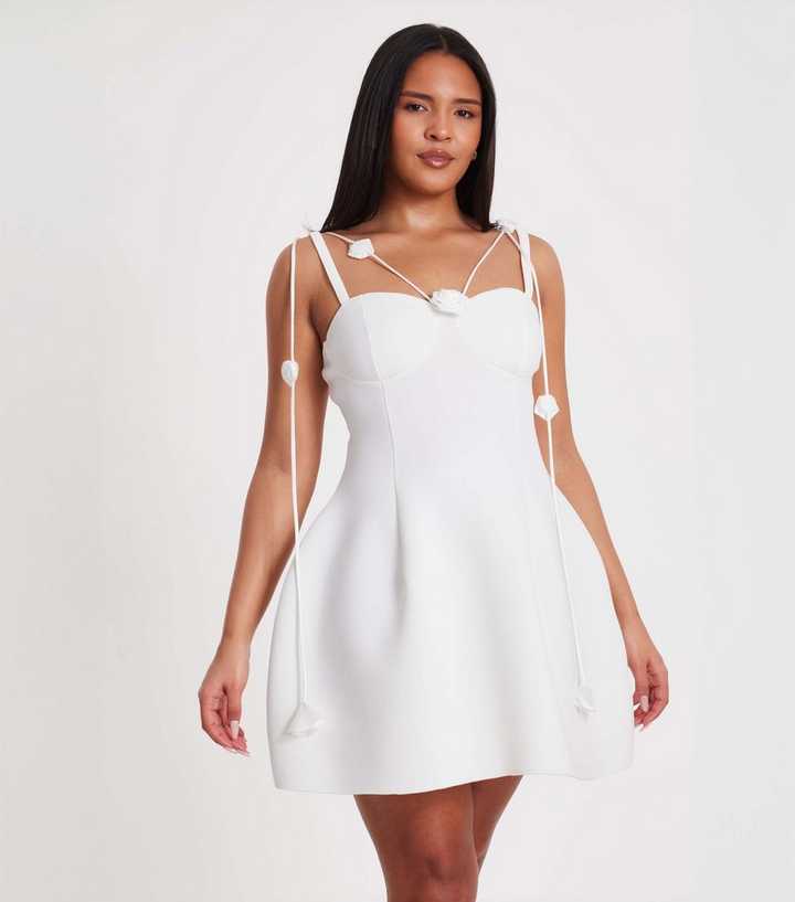QUIZ White Floral Trim Mini Dress