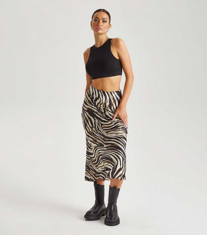 Urban Bliss White Animal Print Bias Cut Midi Skirt