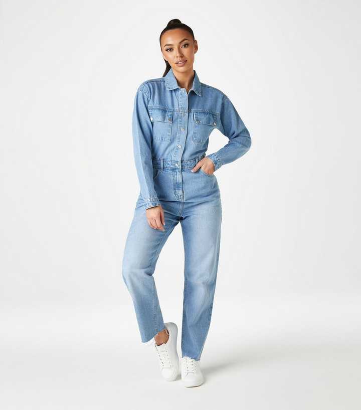Urban Bliss Blue Denim Long Sleeve Jumpsuit