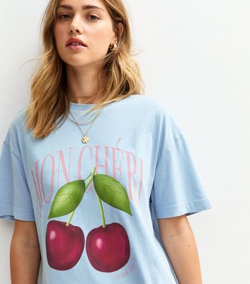 Light Blue Mon Cheri Print Oversized T-Shirt | New Look