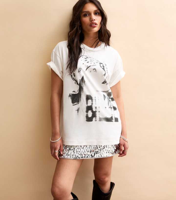 White Billie Eilish Print Oversized T-Shirt