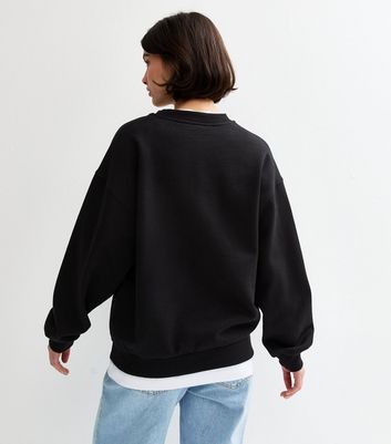 Black Balloon Sleeve Crew Neck Sweatshirt | New Look