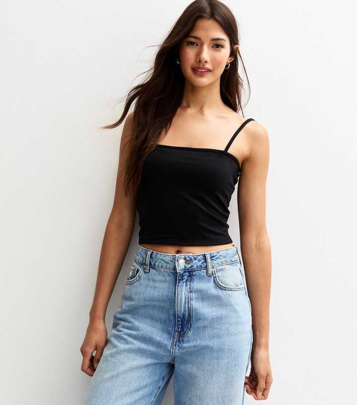 Black Strappy Square Neck Cami Top