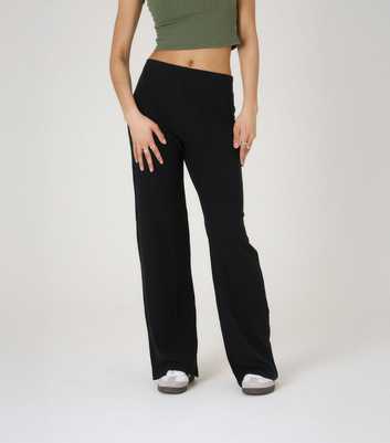 WKNDGIRL Black Ribbed Wide Leg Trousers