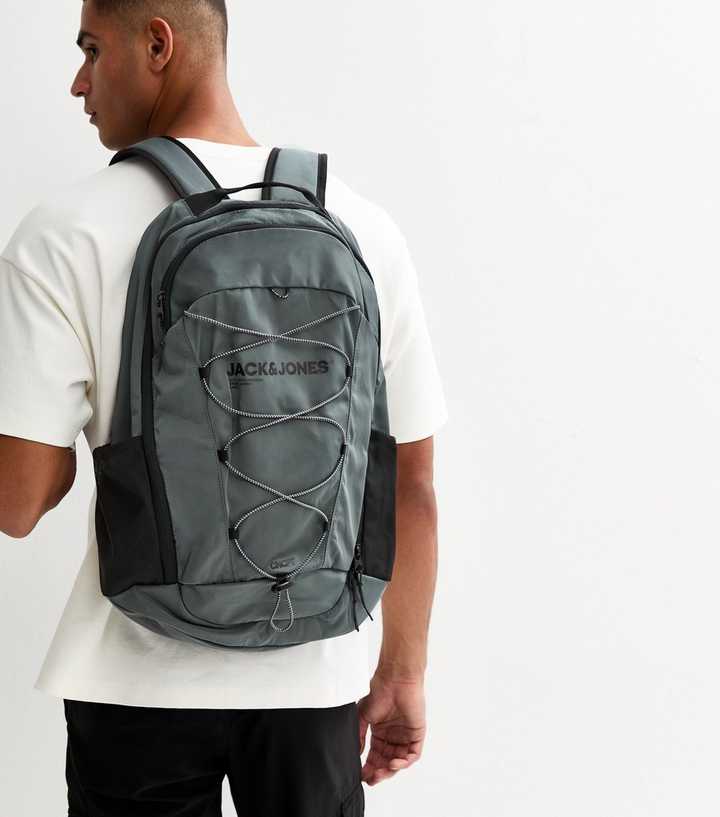 Jack & Jones Grey Logo Print Toggle Cord Backpack