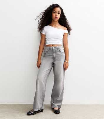 Girls Dark Grey Wide Leg Jeans