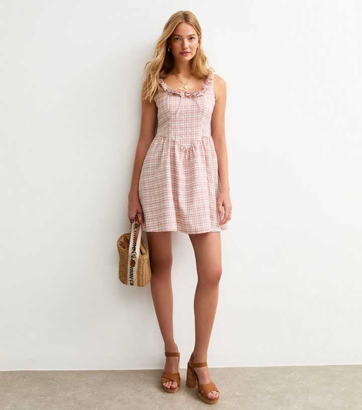 Pink Gingham Check Corset Mini Dress