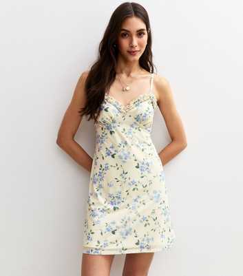 White Floral Print Ruffle Trim Mini Dress