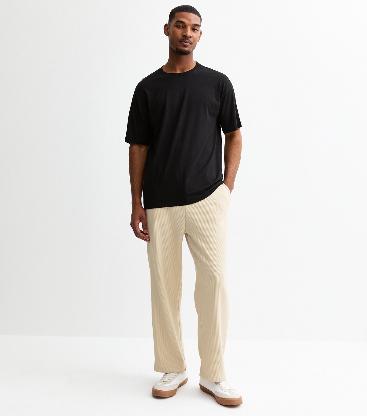Men's Cream Straight Leg Ribbed Trousers Jack & Jones New Look